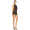 China Manufactory Ladies Fashion Ruched Crepe Fabric La Piscine Chocol Mini Dress with Beaded Accent At Hem