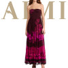 Strapless sweetheart neckline pleated skirt printed crinkled chiffon long dress