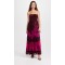 Strapless sweetheart neckline pleated skirt printed crinkled chiffon long dress
