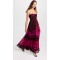 Strapless sweetheart neckline pleated skirt printed crinkled chiffon long dress