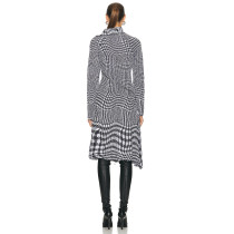 New Winter Autumn Fashion High Neck Zipper Up Checked Wool Long Sleeve Dress