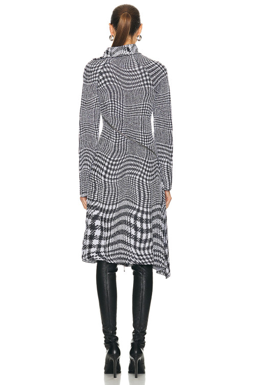 New Winter Autumn Fashion High Neck Zipper Up Checked Wool Long Sleeve Dress