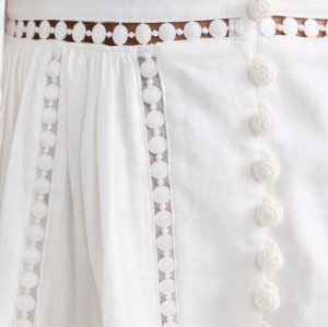 Custom Stylish Summer Casual V Neck Long Puff Sleeve Lace Pop Trim Mini Dress For Women