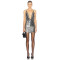 Women Summer Silver Sequins Mini Dress Sexy Strap Cross Backless Fashion Party Club Dresses Suspenders Outfits