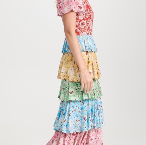 2025 New Arrival Rainbow Design Floral Print Dresses Women Slimming Fitted Girls Maxi Dresses