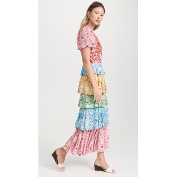 2025 New Arrival Rainbow Design Floral Print Dresses Women Slimming Fitted Girls Maxi Dresses