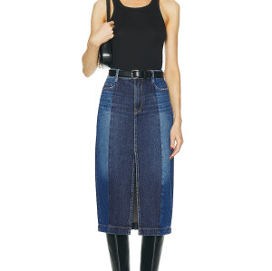 Hot Sale High Quality OEM Custom High Waist Casual Split Jeans Skirt Women Elastic A-shaped Long Denim Skirt