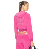 Women Custom OEM Logo velour tracksuit zip up pink hoodie joggers set rhinestone logo