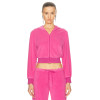 Women Custom OEM Logo velour tracksuit zip up pink hoodie joggers set rhinestone logo