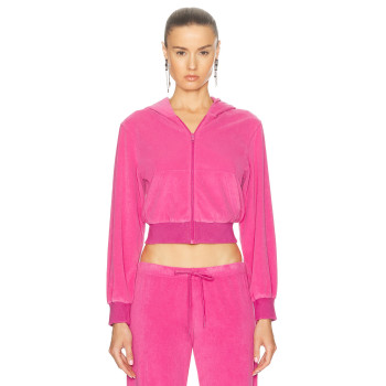 Women Custom OEM Logo velour tracksuit zip up pink hoodie joggers set rhinestone logo