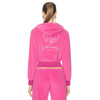 Women Custom OEM Logo velour tracksuit zip up pink hoodie joggers set rhinestone logo