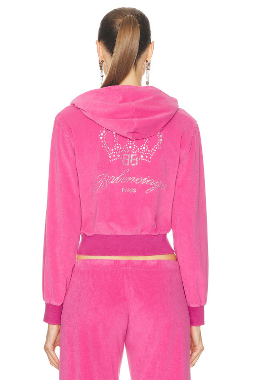 Women Custom OEM Logo velour tracksuit zip up pink hoodie joggers set rhinestone logo