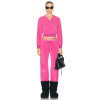 Women Custom OEM Logo velour tracksuit zip up pink hoodie joggers set rhinestone logo