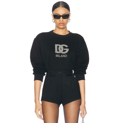 2024 New Women Custom OEM rhinestone heat transfer logo 100%  recycle cotton cropped crew neck sweatshirt