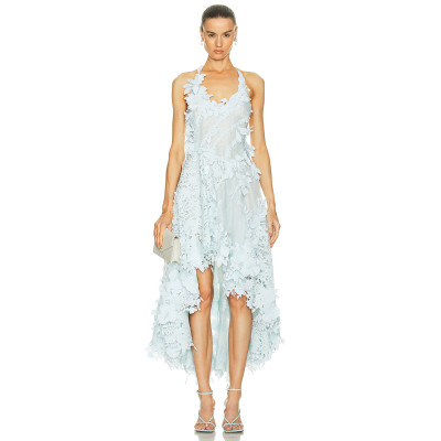 Spaghetti Strap High Low Natura Lasercut Halter Dress ligh blue Midi Lace Prom Dresses
