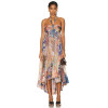 Summer women floral print  silk dress sleeveless backless high low Devi Halter Maxi Dress
