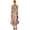 Summer women floral print  silk dress sleeveless backless high low Devi Halter Maxi Dress
