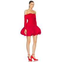 OEM Factory Off Shoulder Mini Dress Party 2024 High Waist Backless Bubble hem pleated Short Dress
