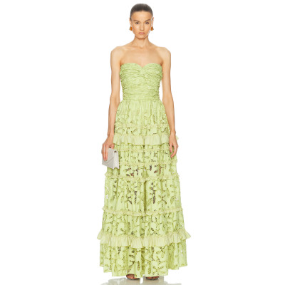 Custom Luxury Sleeveless Gowns Corset Dress Flower Lace Trim Evening Long Dresses For Women