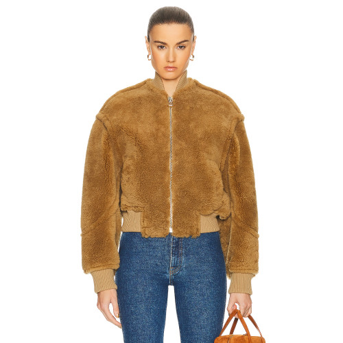 Full Sleeves Round Collar Zipper Front Luxury Baseball Jacket Custom Winter Women  Fur Coat