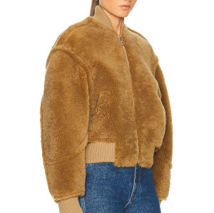 Full Sleeves Round Collar Zipper Front Luxury Baseball Jacket Custom Winter Women  Fur Coat
