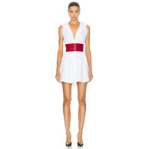 2025 Girl New Fashion Elegant Dress Ladies Hooded Dress 100% Cotton V-Neck Tie Waist Slim Fit Woman Dress