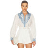 Vintage Embroidery Shirt Elegant Puff Sleeve A-line V Neck Blouse Casual Women Fashion Spring Summer Puff Long Sleeve Shirt