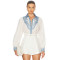 Vintage Embroidery Shirt Elegant Puff Sleeve A-line V Neck Blouse Casual Women Fashion Spring Summer Puff Long Sleeve Shirt