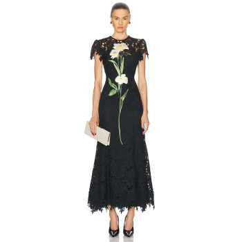 Monique Embroidered Lace Maxi Dress New Fashion Elegant Summer Spring Flower Embroided Design  A-Line Party Slim Dress