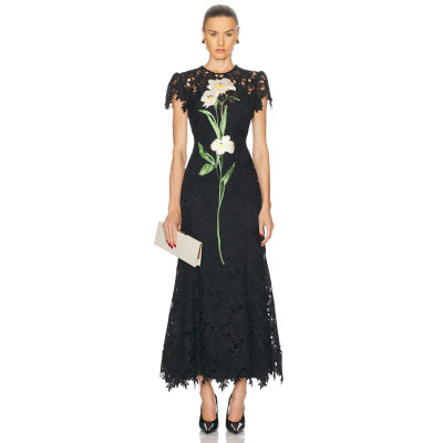 Monique Embroidered Lace Maxi Dress New Fashion Elegant Summer Spring Flower Embroided Design  A-Line Party Slim Dress