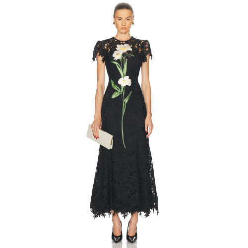 Monique Embroidered Lace Maxi Dress New Fashion Elegant Summer Spring Flower Embroided Design  A-Line Party Slim Dress