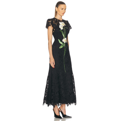 Monique Embroidered Lace Maxi Dress New Fashion Elegant Summer Spring Flower Embroided Design  A-Line Party Slim Dress