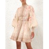 Elegant High-End Printed X-Line Dress European American Retro Vintage Stand Collar Single Breasted Long Sleeve for Sweet Button