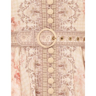 Elegant High-End Printed X-Line Dress European American Retro Vintage Stand Collar Single Breasted Long Sleeve for Sweet Button