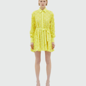 Vacation Style 2025 Summer New Polo Collar Long Sleeve Three-Dimensional Flower Stitching Shirt Dress