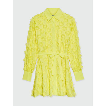 Vacation Style 2025 Summer New Polo Collar Long Sleeve Three-Dimensional Flower Stitching Shirt Dress