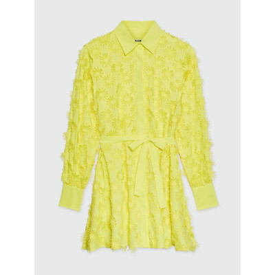 Vacation Style 2025 Summer New Polo Collar Long Sleeve Three-Dimensional Flower Stitching Shirt Dress