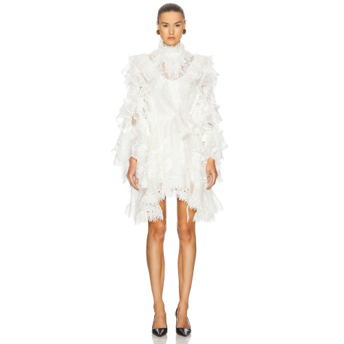 Custom Casual Fashion Luxury Ladies Lace Dress Women Long Sleeve Summer Short White Pleated Mini Dress