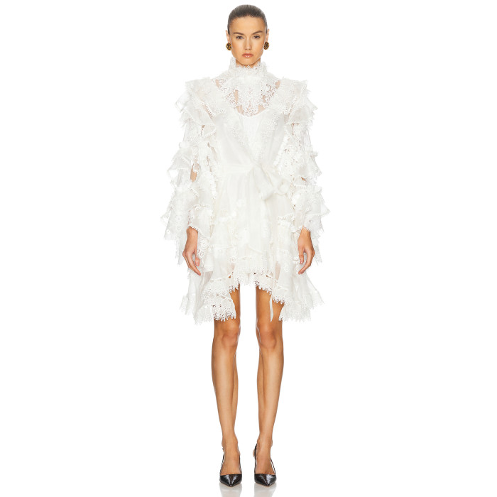 Custom Casual Fashion Luxury Ladies Lace Dress Women Long Sleeve Summer Short White Pleated Mini Dress