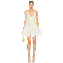 Custom Casual Fashion Luxury Ladies Lace Dress Women Long Sleeve Summer Short White Pleated Mini Dress