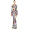 Women Long Sleeve Side Front Slit Maxi Mesh Dress Ladies Mesh Asymmetric Cut Out Ruched Gown
