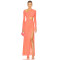 Women Long Sleeve Side Front Slit Maxi Mesh Dress Ladies Mesh Asymmetric Cut Out Ruched Gown