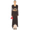 Women Long Sleeve Side Front Slit Maxi Mesh Dress Ladies Mesh Asymmetric Cut Out Ruched Gown