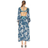 Waist Side and Back Cut Out Sexy Dresses Women Deep V-Neck Long Sleeves Lightweight Flowy Flower Dress