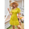 PRETTYGARDEN Womens 2025 Summer Short Dress V Neck Short Sleeve A Line Hollow Out Lace Ruffle Cute Casual Beach Party Dresses