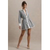 OEMTurn Down Collar Shirt Long Sleeve  Office Shirt Women Formal Dress Grey premium Linen Pinstripe Mini Shirt Dress