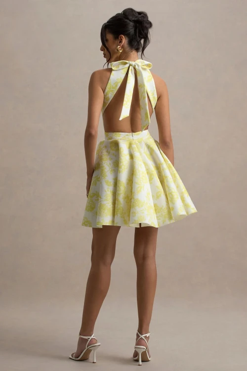 OEM manufacture custom  women fashion white printed Racer-Neck Sleeveless Skater Mini Dress