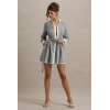 OEMTurn Down Collar Shirt Long Sleeve  Office Shirt Women Formal Dress Grey premium Linen Pinstripe Mini Shirt Dress