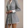 OEMTurn Down Collar Shirt Long Sleeve  Office Shirt Women Formal Dress Grey premium Linen Pinstripe Mini Shirt Dress