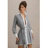 OEMTurn Down Collar Shirt Long Sleeve  Office Shirt Women Formal Dress Grey premium Linen Pinstripe Mini Shirt Dress